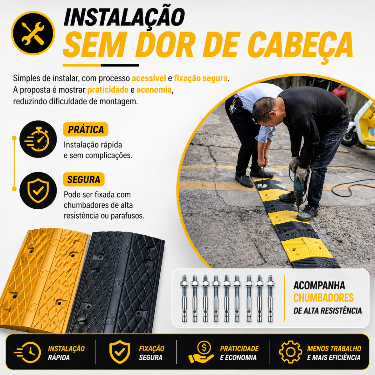 Quebra Molas Lombada Modular De Borracha Redutor De Velocidade 1 metro