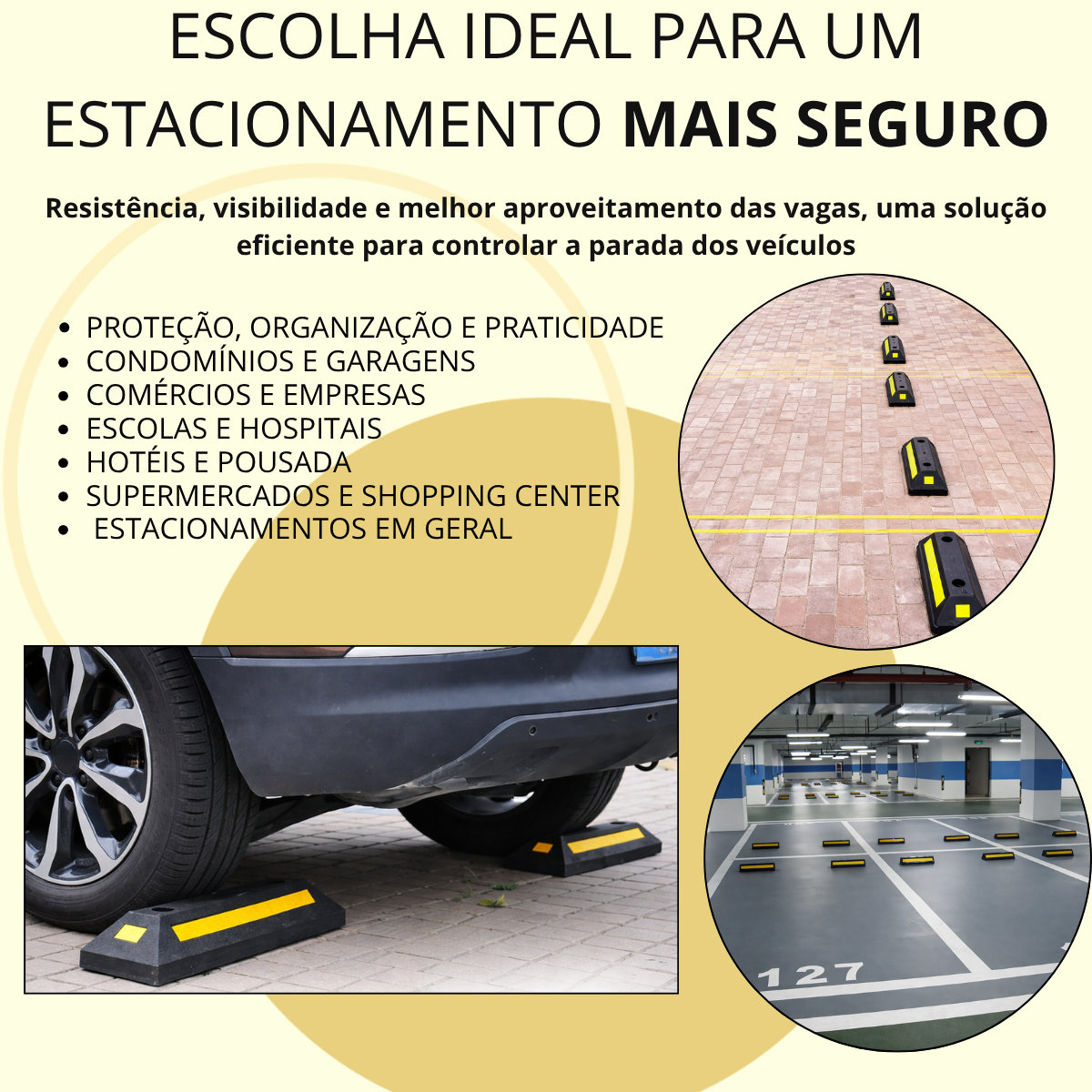 Limitador de Vaga Batente de Estacionamento 55cm Borracha com Refletivo