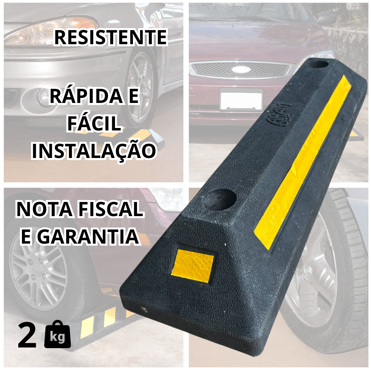 Limitador de Vaga Batente de Estacionamento 55cm Borracha com Refletivo