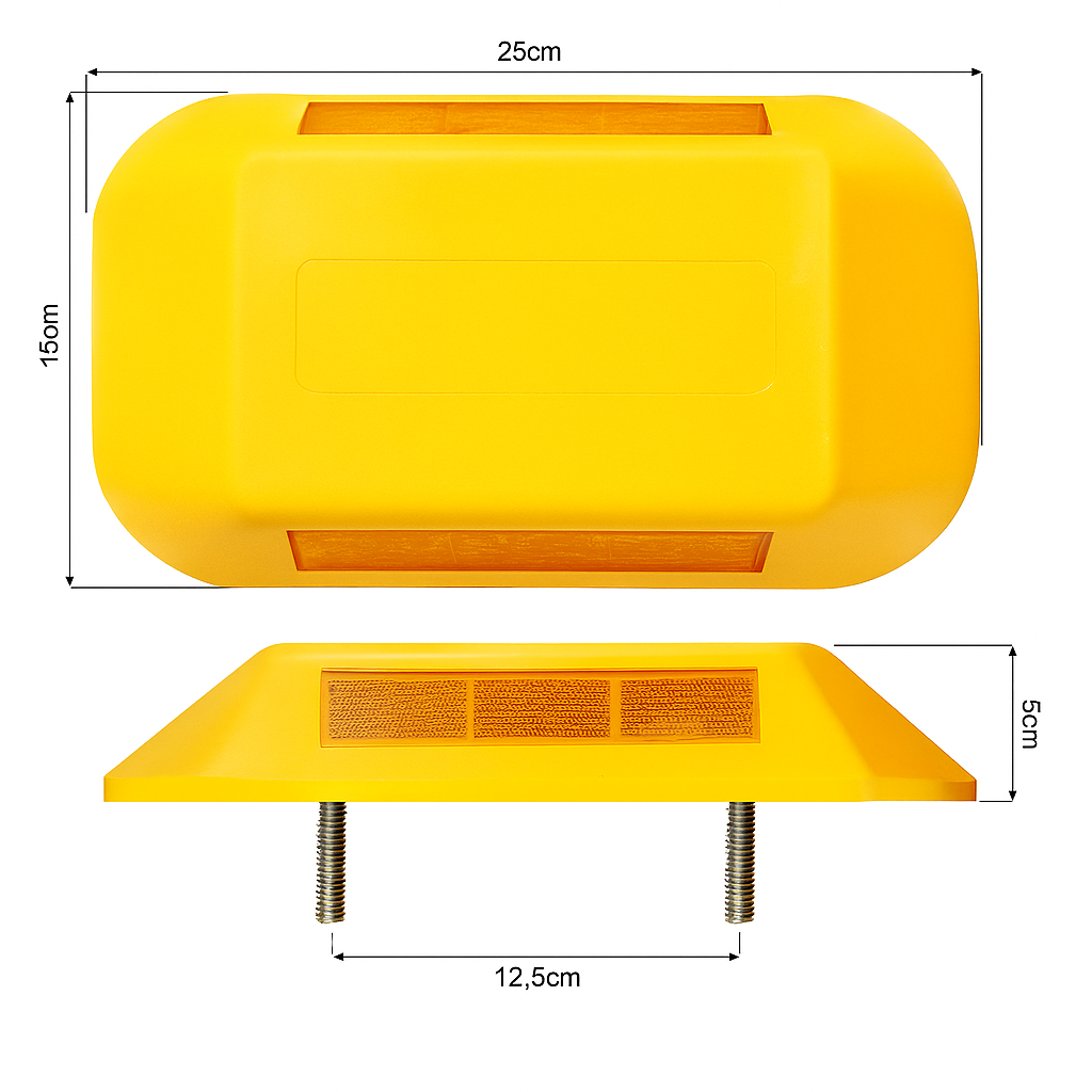 Tachão Viário de Sinalização 25cm Amarelo com Faixa Refletiva – Tartaruga de Trânsito