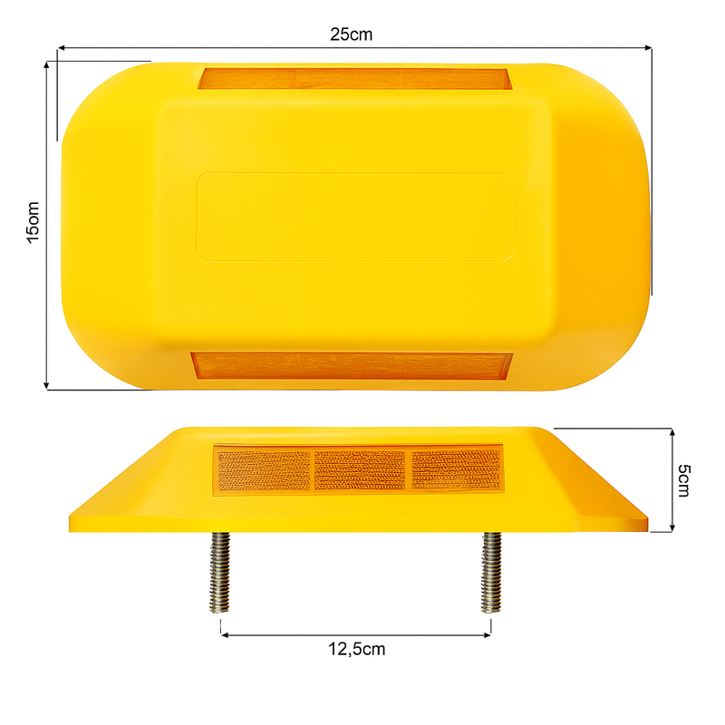 Tachão Viário de Sinalização 25cm Amarelo com Faixa Refletiva – Tartaruga de Trânsito