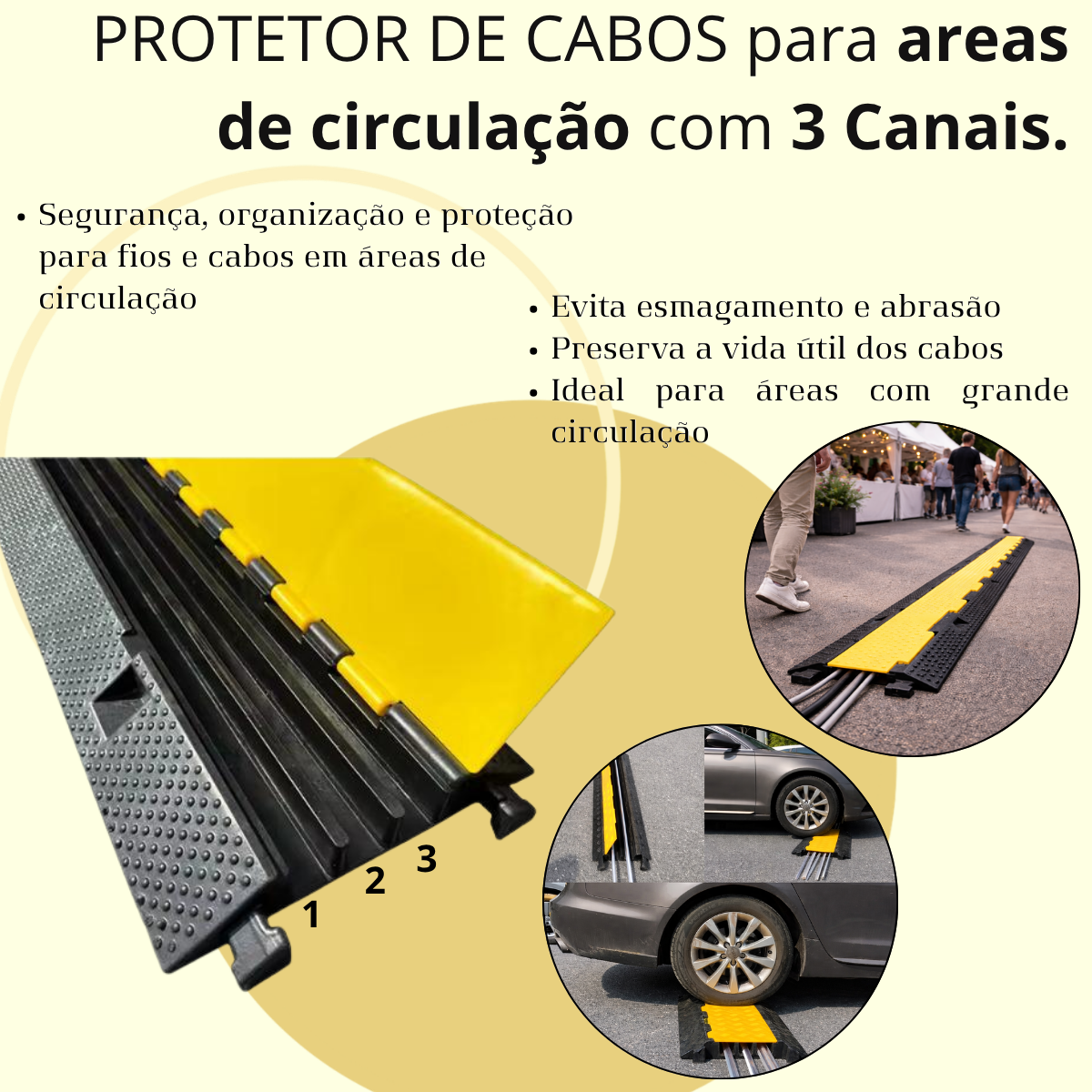 Passa Cabos Fios Canaleta De Piso Para Eventos Shows 3 Vias - 1  Metro