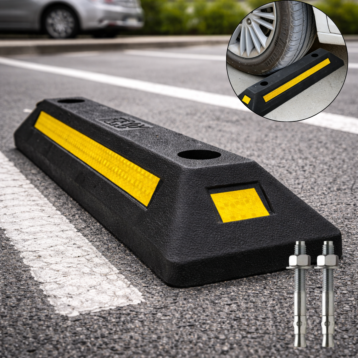 Limitador de Vaga Batente de Estacionamento 55cm Borracha com Refletivo