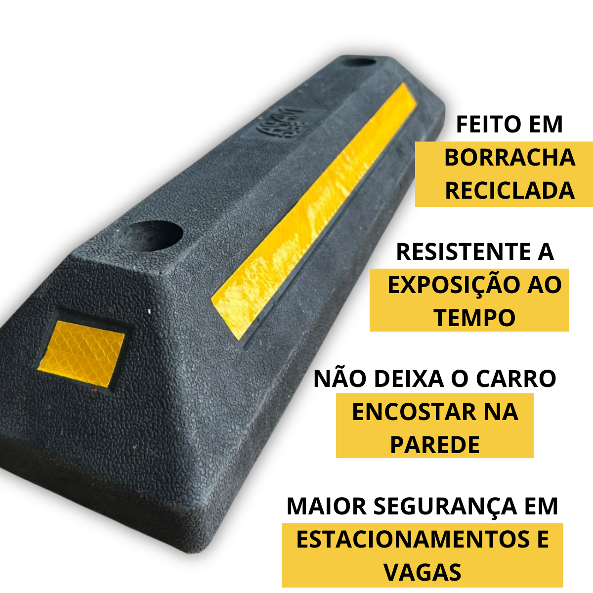 Limitador de Vaga Batente de Estacionamento 55cm Borracha com Refletivo