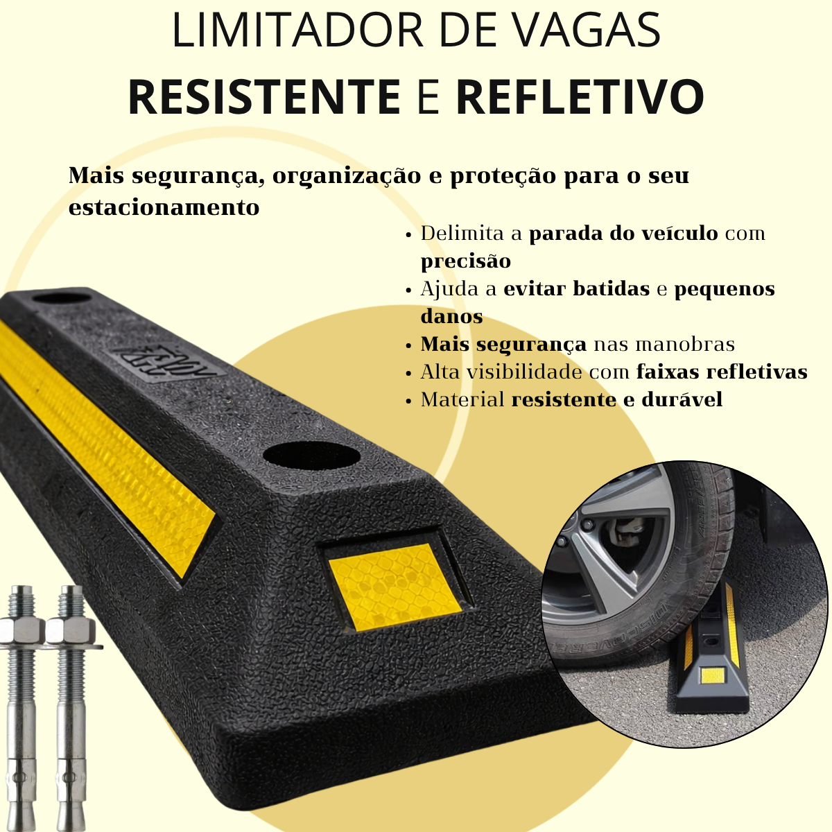 Limitador de Vaga Batente de Estacionamento 55cm Borracha com Refletivo