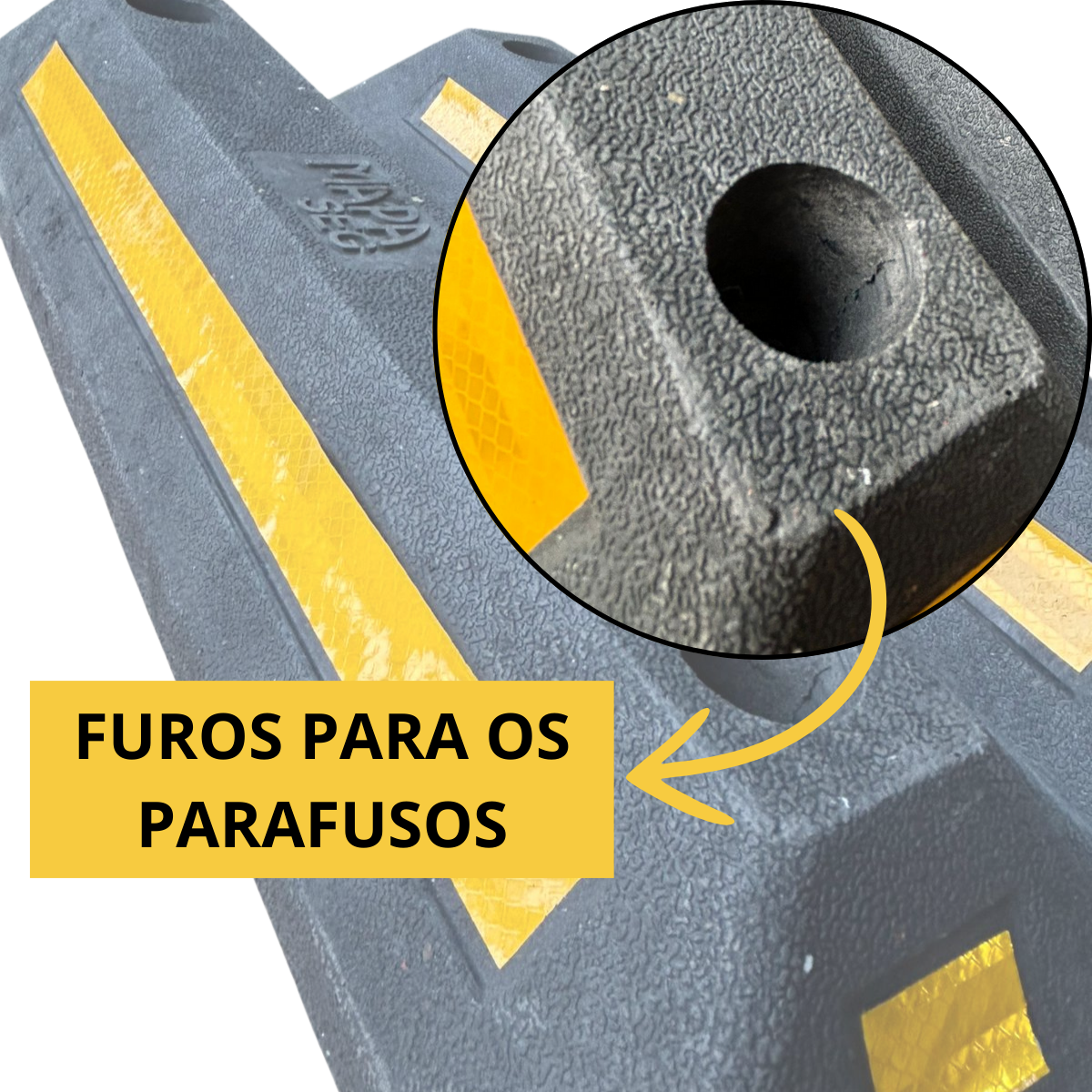 Limitador de Vaga Batente de Estacionamento 55cm Borracha com Refletivo