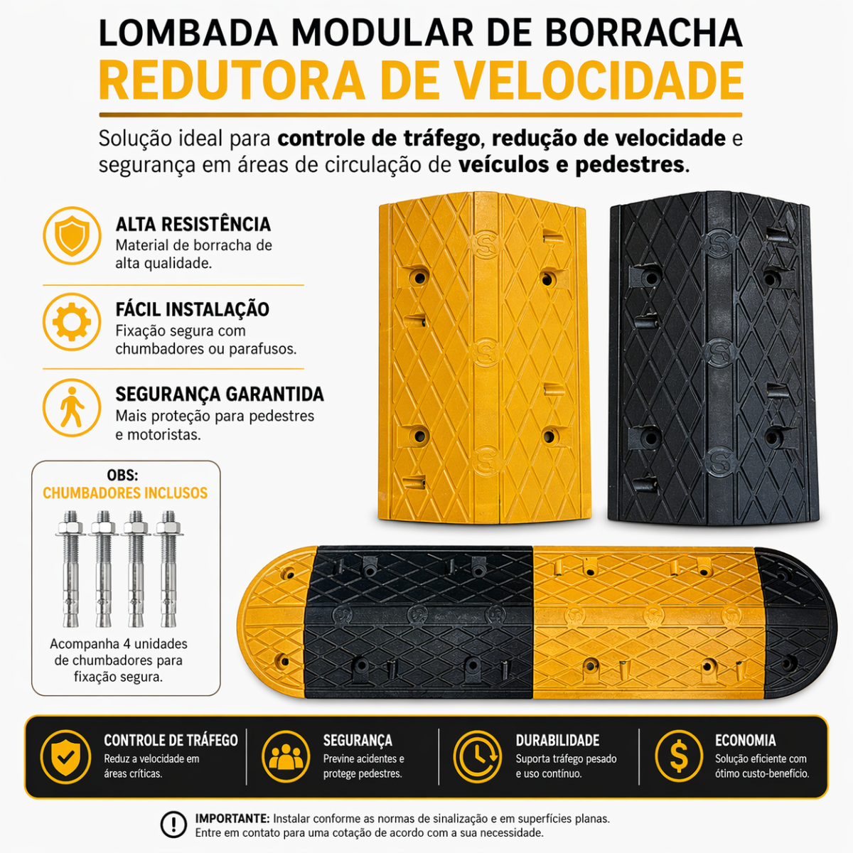 Quebra Molas Lombada Modular De Borracha Redutor De Velocidade 1 metro