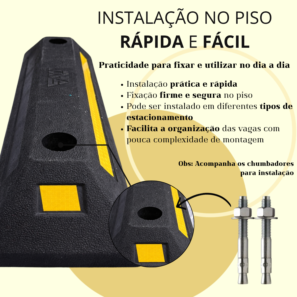 Limitador de Vaga Batente de Estacionamento 55cm Borracha com Refletivo