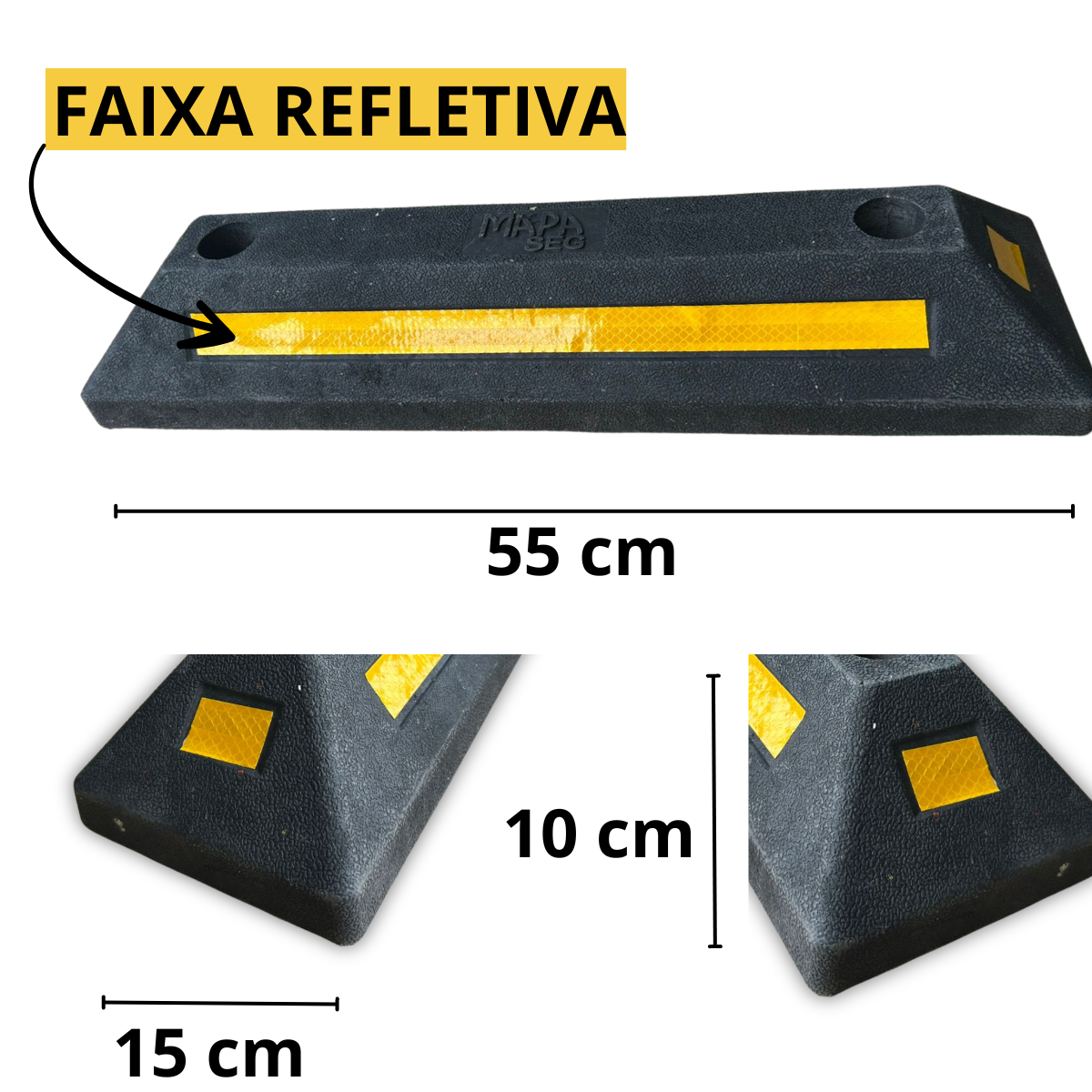 Limitador de Vaga Batente de Estacionamento 55cm Borracha com Refletivo