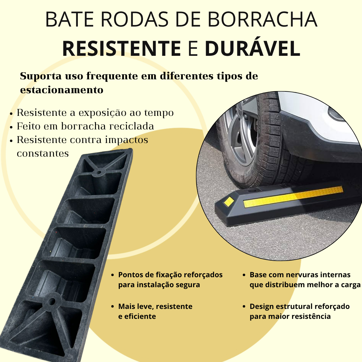 Limitador de Vaga Batente de Estacionamento 55cm Borracha com Refletivo