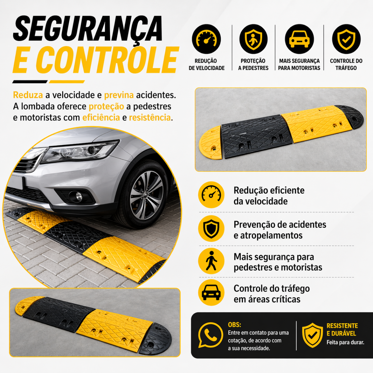 Quebra Molas Lombada Modular De Borracha Redutor De Velocidade 1 metro