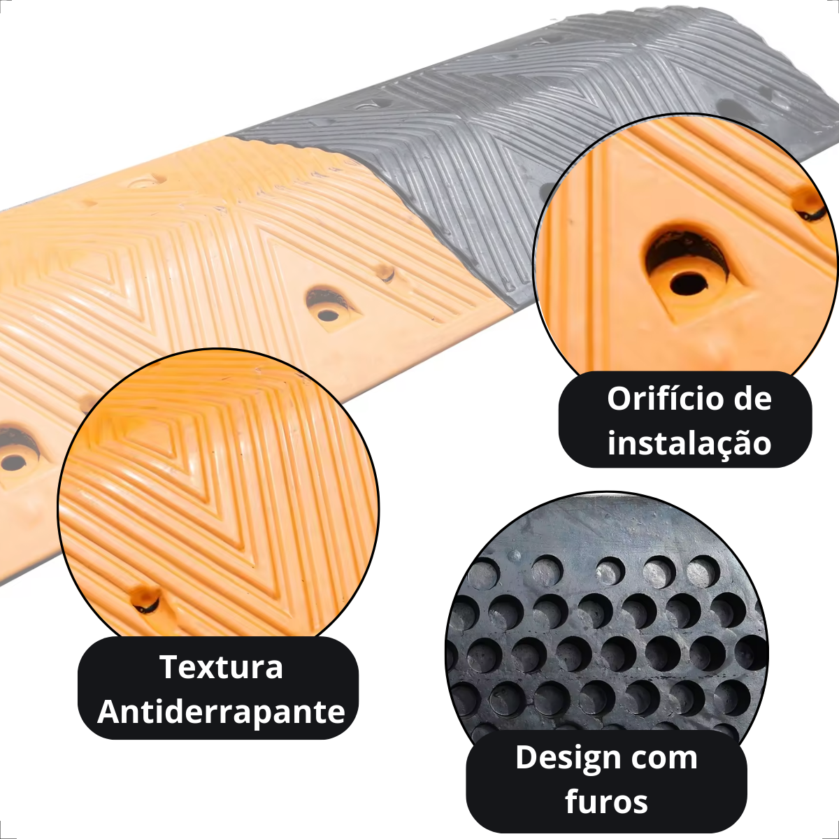 Quebra-Molas Modular de Borracha 1 Metro Redutor de Velocidade Preto e Amarelo