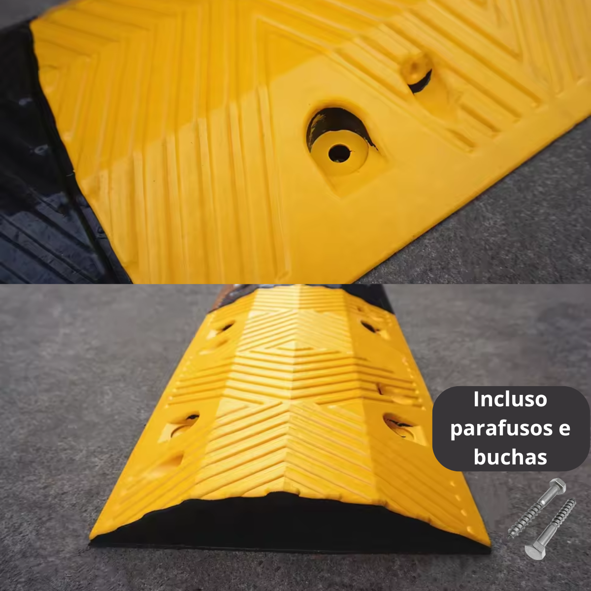 Quebra-Molas Modular de Borracha 1 Metro Redutor de Velocidade Preto e Amarelo