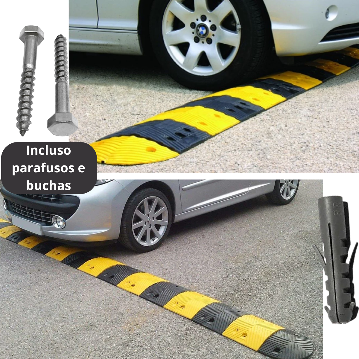 Quebra-Molas Modular de Borracha 1 Metro Redutor de Velocidade Preto e Amarelo